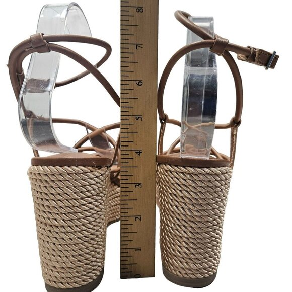 SM New York July Brown Wedge Heels Espadrille Sandals Straps Women 8M Man Made - Picture 7 of 12